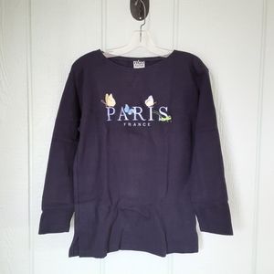 Alma Mater 🌞0133 Women's Top Long Sleeve Embroidered Paris France Sz M Preowned